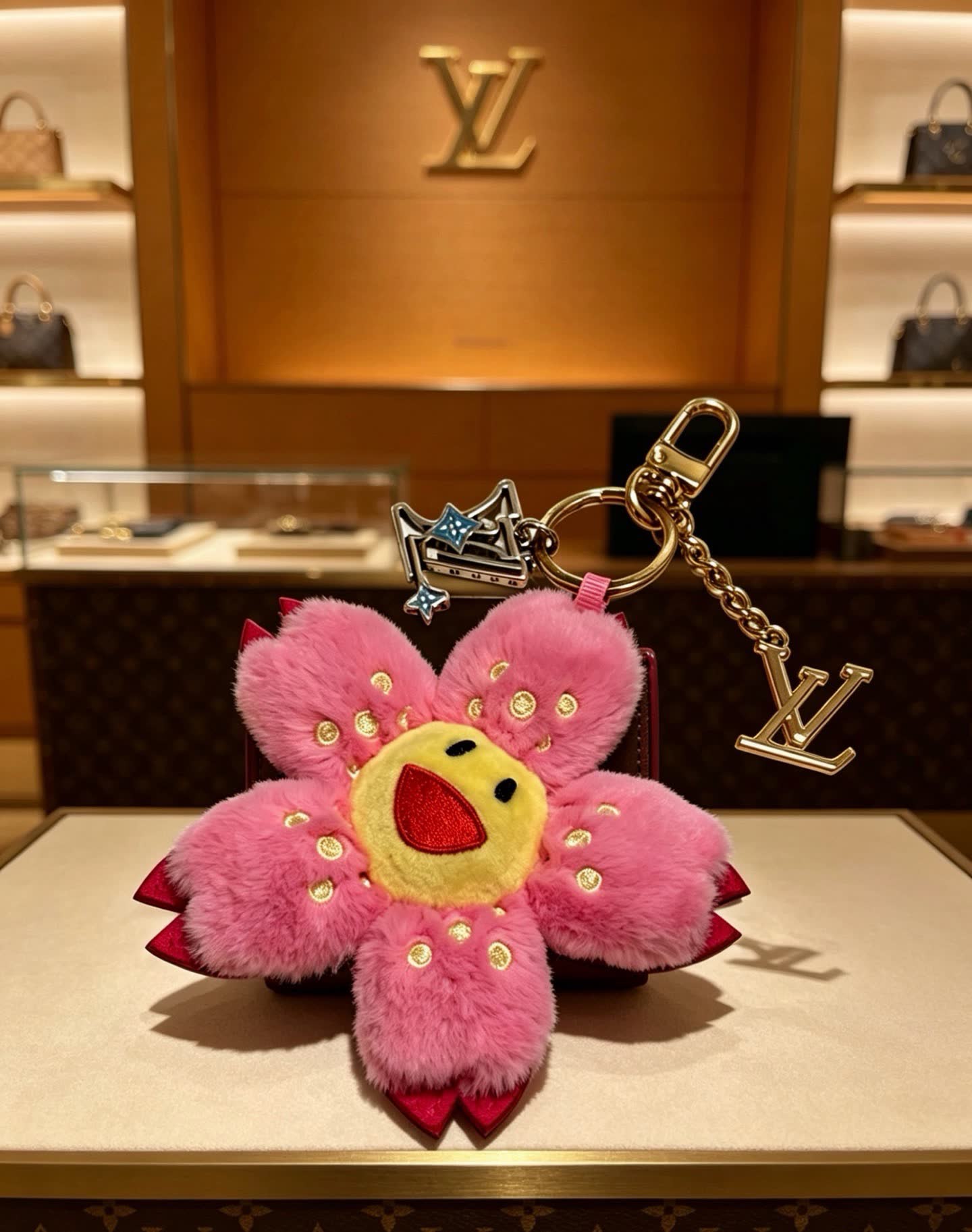 Louis Vuitton Pink Flower Keychain